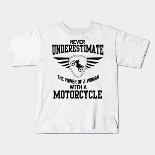 The power of a woman with a motorcycle Kids T-Shirt